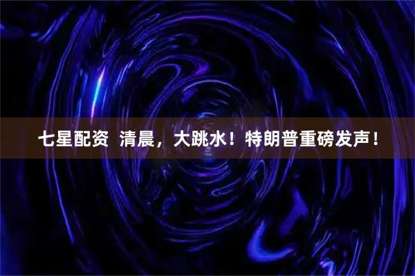 七星配资  清晨，大跳水！特朗普重磅发声！